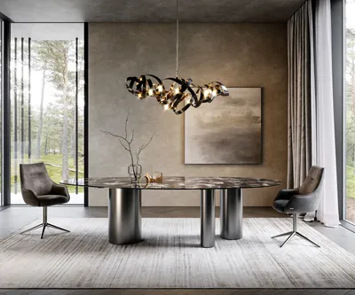 Produktbild von DELIFE Esstisch Edge Oval 280x130 Keramik Iris FMG Agatablack Troa Edelstahl Graphit