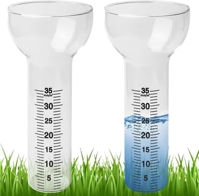Imagen del producto de Juego de pluviómetros, de 2 piezas, resistente a las heladas, fabricado en vidrio de borosilicato, rango de medición de 1 a 35 mm, para uso en jardines