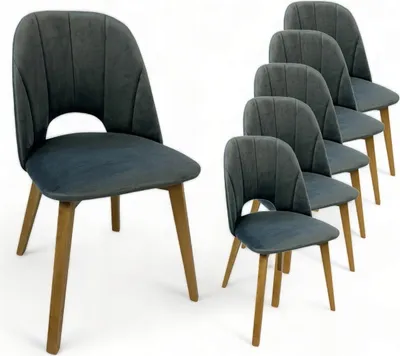 Produktbild von 6x MAYA II Polstersessel Stuhl Eiche hell + Stoff grau