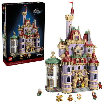 A LEGO Disney Beauty and the Beast castle set with its packaging.