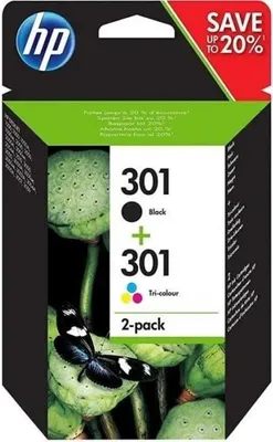 Image de Cartouches d'encre HP 301, Pack de 2, Authentiques, Noir et Trois Couleurs, N9J72AE, Pour Envy 4505, DeskJet 1050/1512/2548/3057A