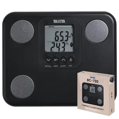 Produktbild von TANITA BC-730 Kompakte Körperanalysewaage – Körperfett, Muskelmasse, Viszeralfett und Stoffwechselalter messen, Reisewaage, 150 kg