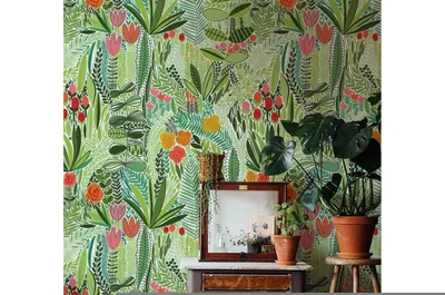 Produktbild von Coloray Fototapete 208x146 cm An Einer Wand Latex Latextapete - Utensilienwildflower-abstrakter Palmblätter-Dschungel