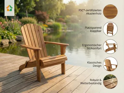 Produktbild von Klappbarer Adirondack Liegestuhl aus Akazienholz, ca. 84 x 69 x 93 cm - Braun