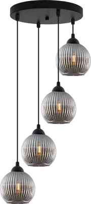 Produktbild von Hängelampe RIFFLE Schwarz 4-flammig Glas Kugel Grau E27