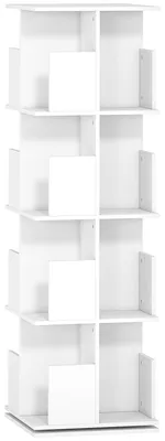Zdjęcie produktu dla Obracana półka na książki z 4 poziomami i 16 przegródkami | Kolor: biały | Wymiary: 39x39x128,3 cm