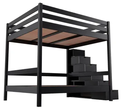 Image de Lit superposé 160x200 double escalier cube Sylvia, Noir