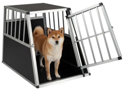 Image de Boîte de transport pour chiens FANTASK en aluminium, avec porte verrouillable et cloison amovible
