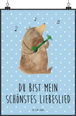 Produktbild von Mr. & Mrs. Panda Bild Bär Lied DIN A0 - Blau Pastell - Geschenk, Teddy, wanddeko, Herz, Spruch, drucke, Liebe, Valentinstag, Wanddekoration, Wandbild, Plakat