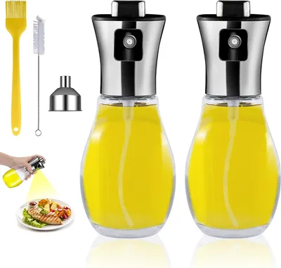 Produktbild von 2 Stück Ölsprüher, 200 ML Edelstahl Öl Sprühflasche, Multifunktional Olivenöl Sprüher mit Silikonölpinsel und Trichter, Reinigenbürste, öl Sprüher Flasche für Kochen, BBQ, Grillen, Salate