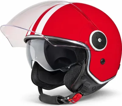 Produktbild von VINZ Arenas Jethelm mit Doppelvisier | Roller Helm mit Streifen & mit Sonnenblende | In Gr. XS-XXL | ECE 22.06 | Motorradhelm mit Visier | Viele Farben Erhältlich - Rot | M (57 - 58 cm)