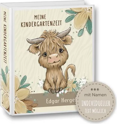 Produktbild von Kindergarten Ordner personalisiert mit Namen und Wunschtext Buffali Büffel - Meine Kindergartenzeit Kindergartenordner Sammelordner Junge Mädchen