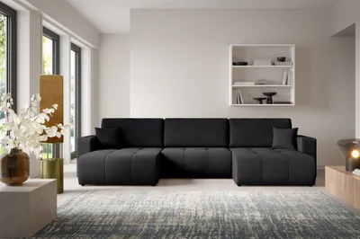 Produktbild von Wohnlandschaft Sofa mit Schlaffunktion AUGUSTO in Stoff Wind Schwarz