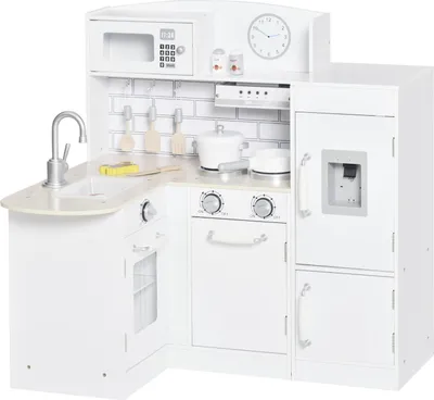 Produktbild von Kinderküche Spielküche mit elektronischem Wasserspender, Mikrowelle und Kühlschrank, Puppenküche mit Backofen, Kochgeschirrset, Küchenzubehör für Kinder ab 3 Jahren, Weiß