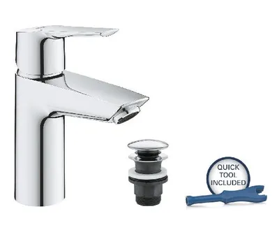 Produktbild von Grohe QuickFix Start S-Size Waschtischarmatur 23550002 mit Ablaufgarnitur, chrom, EcoJoy, wassersparend