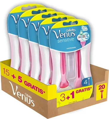Produktbild von Gillette Venus Sensitive Damenrasierer, 3 + 1 Rasierer, Packung mit 20 Rasierklingen (3 Klingen)