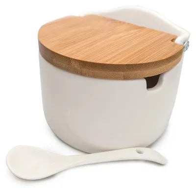 Salzstreuer aus Porzellan mit Holzdeckel, 1000 ml, weiß