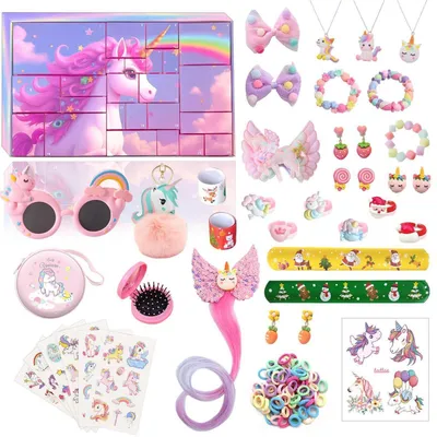 Produktbild von Adventskalender 2025 Mädchen Einhorn 24 Tage Schmuck Spielzeug Geschenk