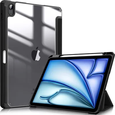 Produktbild von Fintie Hybrid Hülle für iPad Air 11 Zoll M4/M3/M2 (2026/2025/2024), iPad Air 5./4. Gen (2022/2020) 10,9 Zoll, mit Stifthalter, stoßfeste Schutzhülle mit transparenter Hartschale, Schwarz