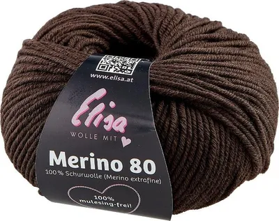 Produktbild von Elisa Wolle Merino 80,extrafeine superweiche 100% Wolle, 50g/80 m, 7108 Dunkelbraun