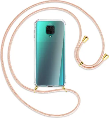 Produktbild von Handykette Backcover-Schutzhülle mit Band (Metall goldfarben) für Xiaomi Redmi Note 9 Pro / 9S - rose peach