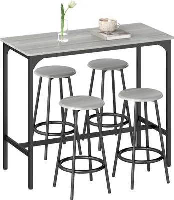 Produktbild von Bargarnitur, 5-teilig, Tisch & 4 Hocker, Industrie-Design, kompakt, rustikal