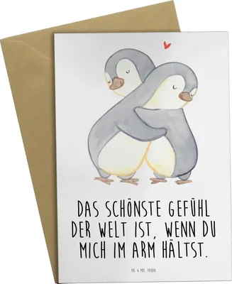 Produktbild von Mr. & Mrs. Panda Grußkarte Pinguine Kuscheln - Weiß - Geschenk, weihnachtskarten, glückwunschkarten, Freundin, für Frauen, babykarte, Partner, osterkarten, Hochzeitstag