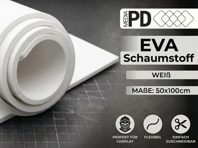 Obrázok produktu pre PD Media EVA pena, biela, 5 mm – 50 x 100 cm, vysoká hustota (80 kg/m³), penová guma na cosplay a ručné práce