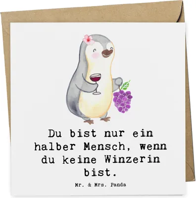 Produktbild von Mr. & Mrs. Panda Klappkarte Winzerin Herz - Weiß - Geschenk, doppelkarte, Grußkarte, faltkarte, anlasskarte, Glückwunschkarte