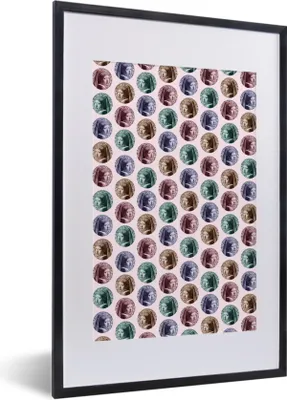 Produktbild von MuchoWow® MuchoWow® Gerahmtes Poster Mädchen mit Perlenohrring - Muster - Farben 40x60 cm - Poster mit zchwarzem Bilderrahmen - Poster in Rahmen
