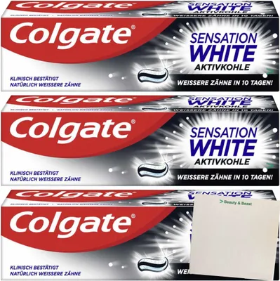 Produktbild von Colgate Sensation Weiß Aktivkohle Zahnpasta 3er Pack (3x75ml Packung) + usy Block
