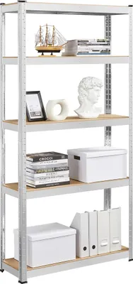 Produktbild von Yaheetech Lagerregal Schwerlastregal, 90x30x180cm, Kellerregal mit verstellbaren MDF-Böden, Silbern