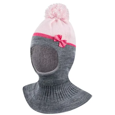 Produktbild von Wintermütze Schalmütze Strickmütze Schlupfmütze warme Mädchenmütze Bommelmütze, 50-52, Hellrosa-Grau