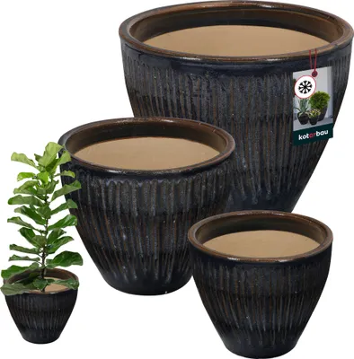 Productafbeelding van KOTARBAU® Keramische bloempot 3-delige set hoogte 21/26/30 cm Bloemenpot donkerblauw Keramiek geglazuurd & vorstbestendig