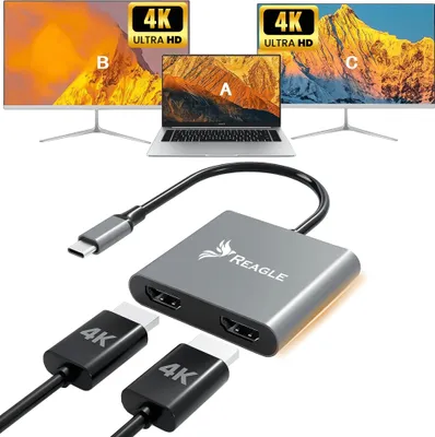 Produktbild von Reagle Adapter Hub HDMI 2x 4K 60Hz Full HD 165Hz USB-C 3.2 MST HDCP