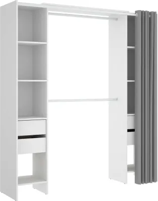Produktbild von Kleiderschrank Dmanari, Struktur für begehbaren Kleiderschrank, offener Kleiderbügel, 180 x 50 x 205 cm, Weiß und Grau
