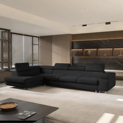 Produktbild von Masseno Ecksofa VICENTE mit Schlaffunktion L-Form, Sofa mit Bettkasten, Wohnzimmersofa, Couch, Soffa, Bettsofa, Couchgarnitur- Schwarz, QUELLE 100