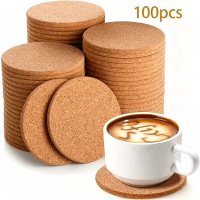 Produktbild von Korkuntersetzer - 100 Stück - 9 x 9 x 0,5 cm - Saugfähig - Hitzebeständig - Rutschfest - Wiederverwendbar