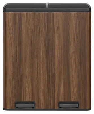 Productafbeelding van Afvalcontainer van 60 liter met 2 compartimenten, uitneembare binnenbakken en pedaal | Bruin | 32x58,5x65 cm