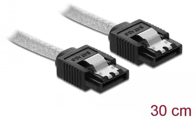 Produktbild von DeLOCK 85341, 0,3 m, SATA 7-pin, SATA 7-pin, Männlich/Männlich, Schwarz, Transparent, Gerade