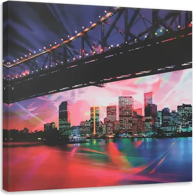 Produktbild von Leinwandbild blick unter einer brücke in die stadt 50x50 cm Feeby farbe wandbild bereit zum aufhängen