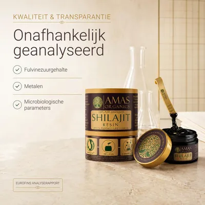 Productafbeelding van AMAS ORGANICS - 100% pure Shilajit capsules uit de Himalaya. Bevat 80% fulvinezuur, 800 mg, 60 capsules