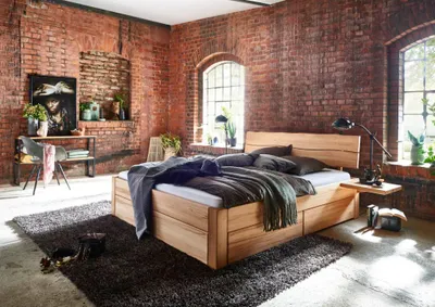 Produktbild von Bett Herning Sonderl. 200x220 Sonderhöhe Kernbuche Kopfteil Schubkasten Blenden