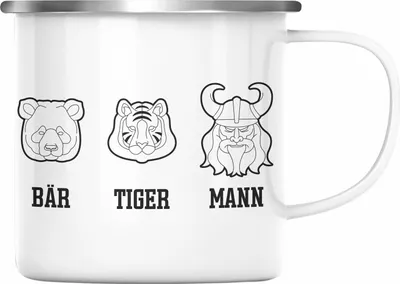 Produktbild von Trendation - Bär Tiger Mann Emaille Tasse Lustiges Geschenk Vater Vatertag Vatertagsgeschenk Emaille Emaille Tasse Papa (Silber)