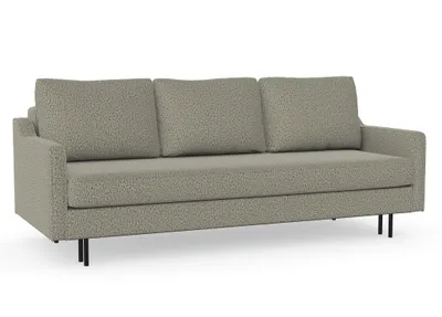 Produktbild von Abbe 3-Sitzer-Sofa mit Schlaffunktion, Massivholzkonstruktion, skandinavischer Stil, hohe Metallbeine, schwarz, Chenille-Stoff Puente 33 Grün