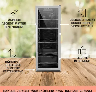 Produktbild von Klarstein Mini Kühlschrank mit Glastür, Mini-Kühlschrank für Zimmer, Getränkekühlschrank Klein mit Verstellbaren Ablagen, Kleiner Kühlschrank 171 Liter, Indoor/Outdoor Kühlschrank Leise