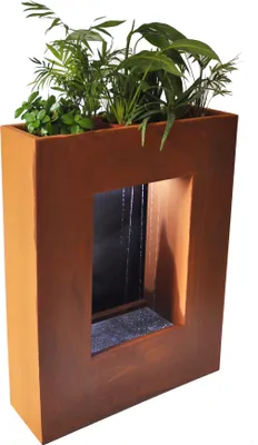 Produktbild von KÖHKO® Wasservorhang-Brunnen bepflanzbar mit LED-Beleuchtung Höhe 80 cm aus Cortenstahl mit Edelstahl-Pflanzkasten Wasserfall Wasserspiel Zimmerbrunnen 32001H