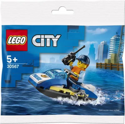 A Lego City police watercraft set in a polybag.