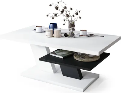 Produktbild von Moderne Wohnzimmertisch Conte Weiß + Schwarz, mit Hochglanz-Oberfläche – Stilvolles Design & Praktische Funktion -05