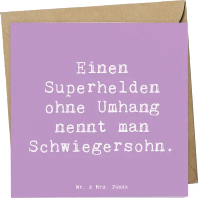 Produktbild von Mr. & Mrs. Panda Klappkarte Spruch Held Schwiegersohn - Lavendeltraum - Geschenk, Beziehung, Schwiegereltern, Anerkennung, Grußkarte, doppelkarte, Glückwunschkarte, Humor